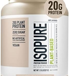 Isopure Unflavored Vegan Protein Powder, with Monk Fruit Sweetener & Amino Acids, Post Workout Recovery, Sugar Free, Plant Based, Organic Pea Protein, Dairy Free, 20 Servings (Packaging May Vary)