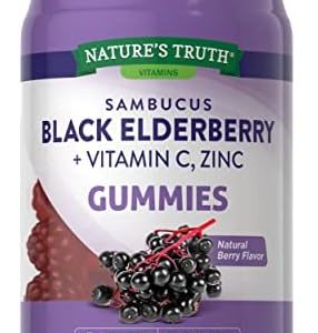 Sambucus Black Elderberry Gummies | 50 Count | with Vitamin C and Zinc | Natural Berry Flavor | Vegan, Non-GMO, Gluten Free | Extract Gummies for Adults | by Nature's Truth
