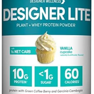 Designer Wellness, Designer Lite, Low Calorie Natural Protein, Prebiotic Fiber, Key Vitamins & Minerals, Vanilla Cupcake, 9.03 Ounces