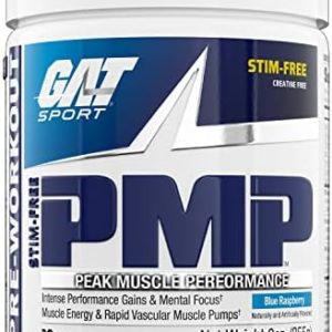 GAT Sport PMP (Peak Muscle Performance), Pre-Workout, 30 Servings (Blue Raspberry (Stim-Free))