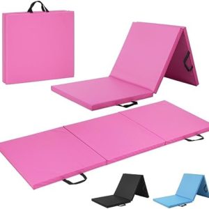 WF Athletic Supply Tri Fold Folding Exercise Mat with Carrying Handles, 1.5" or 2" Foldable Gym Mat, Folding Foam Workout Mat for Gymnastics, Yoga, MMA, Core Workouts, Stretching, Multiple Colors