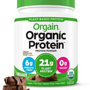 Orgain Organic Vegan Protein Powder, Creamy Chocolate Fudge - 21g Plant Based Protein, Gluten Free, Dairy Free, Lactose Free, Soy Free, No Sugar Added, Kosher, For Smoothies & Shakes - 1.02lb