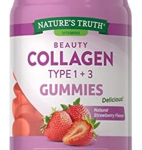Nature's Truth Beauty Collagen Gummies | 60 Count Type 1 and 3 | Natural Strawberry Flavor | Non-GMO, Gluten Free Collagen Peptide Supplement