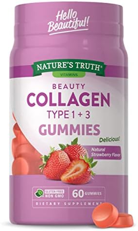 Nature's Truth Beauty Collagen Gummies | 60 Count Type 1 and 3 | Natural Strawberry Flavor | Non-GMO, Gluten Free Collagen Peptide Supplement