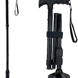 CaneCraft Folding Flex-Tip Cane for Women and Men with Gel Handle - Lightweight Travel Walking Stick - Collapsible, Height Adjustable, Self Standing, 360 Pivoting Quad Base for Seniors and Adults