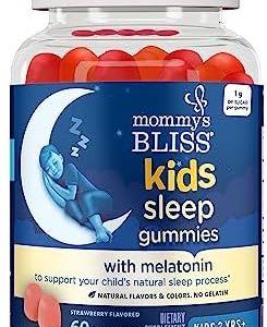 Mommy's Bliss Kids Sleep Melatonin Gummies, No Artificial Colors, Flavors or Gelatin, Strawberry Flavor, Age 3+, 60 Gummies (Packaging may vary)