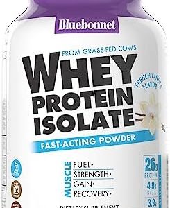 BlueBonnet Nutrition Whey Protein Isolate Powder From Grass Fed Cows, 26g of Protein, No Sugar Added, Gluten & Soy free, kosher Dairy, 2 Lbs, 28 Servings, French Vanilla Flavor