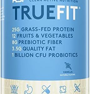 TrueFit Meal Replacement Shake Protein Powder, Grass Fed Whey + Organic Fruits & Veggies, Keto, Fiber & Probiotics, Non-GMO, Gluten Free