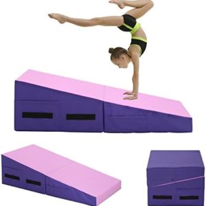 BLKMTY Gymnastics Mat Incline Mats 48"x24" Folding Tumbling Mats Cheese Wedge Mat Kids Cheese Mat Indoor/Outdoor Exercise Yoga Mat for Gymnastics Home Gym Mat W/Non-Slip PVC Surface and Handle