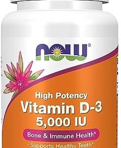 NOW Supplements, Vitamin D-3 5,000 IU, High Potency, Structural Support*, 120 Softgels