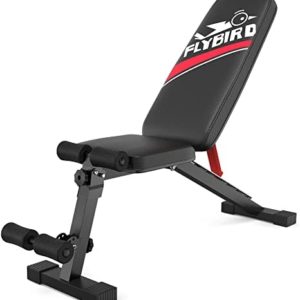 FLYBIRD Workout Bench, Adjustable Weight Bench Folding Weight Bench, Easy to Use Sturdy Durable for Home Gym Dumbbell Exercise, Red/Waist Version