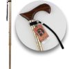 Brazos Walking Cane, Adjustable and Lightweight Engraved Aluminum Cane, Single Point Walking Stick with Wooden Handle, Wrist Strap and Rubber Tip, FSA & HSA Eligible, Gold with Walnut Hand Grip - Image 2