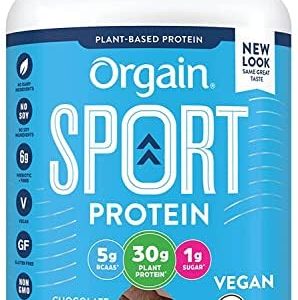 Orgain Organic Sport Vegan Protein Powder, Chocolate - 30g Plant Based Protein, For Preworkout or Muscle Recovery, With Turmeric, Ginger, Beets & Chia Seeds, Gluten Free, Dairy Free, Soy Free - 2.01lb