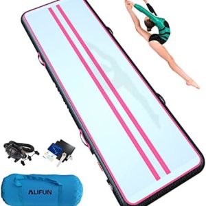 ALIFUN Inflatable Tumbling Track Mat 6.6ft 10ft 13ft 16ft 20ft 30ft 40ft Length 4/8 Inches Thick 3.3ft/6.6ft Wide Flooring Training Mats for Gymnastics Team Sports with Electric Air Pump