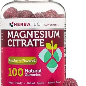 Magnesium Citrate Calm Gummies Supplement for Adults and Kids (100 Count, Large Bottle Size) Natural Calming Chewable Gummy Made in The USA by Herbatech Supplements