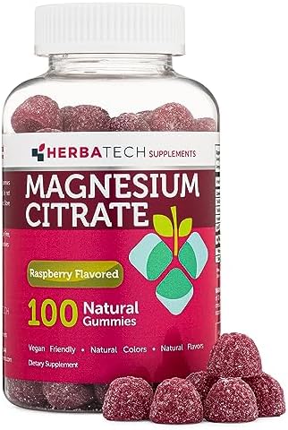 Magnesium Citrate Calm Gummies Supplement for Adults and Kids (100 Count, Large Bottle Size) Natural Calming Chewable Gummy Made in The USA by Herbatech Supplements