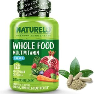 NATURELO Whole Food Multivitamin for Men - with Vitamins, Minerals, Organic Herbal Extracts - Vegetarian - for Energy, Brain, Heart, Eye Health - 120 Vegan Capsules