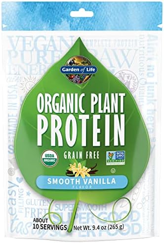 Garden of Life Organic Plant Based Protein Powder - Smooth Vanilla, Vegan, Grain Free and Gluten Free Shake for Women and Men - 10 Servings, 15g of Complete Protein, Probiotics & Enzymes, 0g Sugar