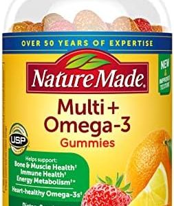 Nature Made Multivitamin + Omega-3, Dietary Supplement for Daily Nutritional Support, 80 Gummy Vitamins and Minerals, 40 Day Supply