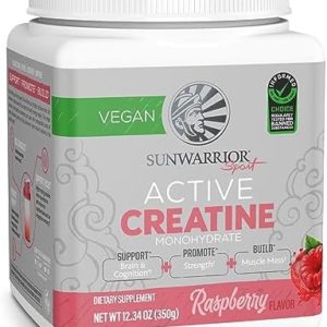 Sunwarrior Creatine Monohydrate Powder | Muscle Building Strength Training Pre Workout & Recovery | Vegan & Keto Friendly Micronized & Easily Mixes 350g Tub (50 Servings) Raspberry Active Creatine