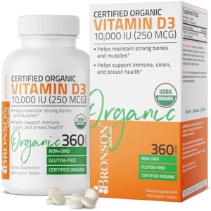 Bronson Vitamin D3 10,000 IU (250 mcg) Immune Support, Healthy Muscle Function & Bone Health, High Potency Organic Non-GMO Vitamin D Supplement, 360 Tablets