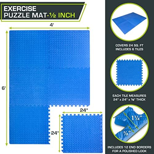 ProsourceFit Puzzle Exercise Mat ½”, EVA Interlocking Foam Floor Tiles for Home Gym, Mat for Home Workout Equipment, Floor Padding for Kids, Available in Packs of 24 SQ FT, 48 SQ FT, 144 SQ FT - Image 2