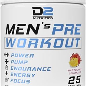 Preworkout for Men - Clean Pre Workout - Boost Strength, Endurance, Focus and Clean Energy - pre Workout Men - pre Workout Powder for Men - pre Workout for Men (25 Servings, Raspberry Lemonade)