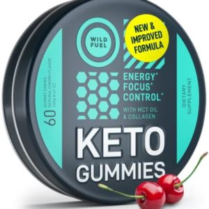 Keto Candy MCT Oil Keto Gummies with Collagen - Pre Workout Keto Gummy Energy Chews - Physical and Mental Energy, Low Carb, Low Calorie Best Keto Gummies - 60 Cherry Healthy Keto Food Collagen Chews
