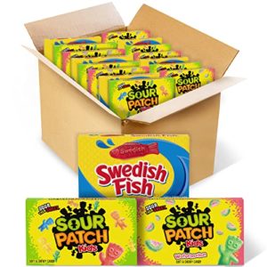 SOUR PATCH KIDS Original Candy, SOUR PATCH KIDS Watermelon Candy & SWEDISH FISH Candy Variety Pack, Halloween Candy, 15 Movie Theater Candy Boxes