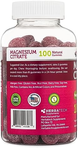 Magnesium Citrate Calm Gummies Supplement for Adults and Kids (100 Count, Large Bottle Size) Natural Calming Chewable Gummy Made in The USA by Herbatech Supplements - Image 3