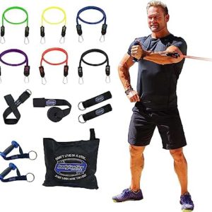 Bodylastics Resistance Band Set - Resistance Bands with Handles, Ankle Straps, Door Anchor, Carry Bag - Heavy-Duty Stretch Exercise Bands -Patented Clips and Snap Reduction Tech -Fitness Workout Bands