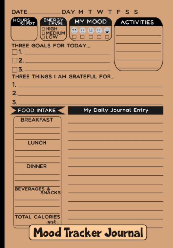 Daily Mood Tracker Journal, Track Healthy Eating Habits, Mood and Sleep Tracker Log Book, Daily Reflection Self Care Notebook: Mood Tracking for Teens, Youth, Adults, Men, and Women
