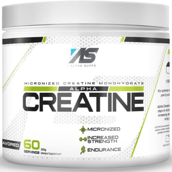 Alpha Supps Micronized Creatine Monohydrate Powder - 5g (5 Grams) Per Serving, Unflavored - Helps Support Optimum Muscle Gain, Suitable for Men & Women, Pure Creatine Supplement, 300 gm - 60 Servings
