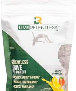 Live Relentless by Tim Kennedy, Drive Pre-Workout, Merica's Strawlemon, 30 Servings, 300mg Caffeine per 2 Scoops, Made in The USA,