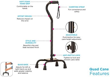 NOVA Designer Quad Cane, Lightweight Four Legged Cane with Soft Grip Handle, Height (for Users 4’11” - 6’4”) & Left or Right Adjustable, Butterflies Design - Image 6
