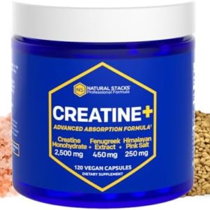NATURAL STACKS Creatine Monohydrate Pills - Gluten Free Vegan Creatine Capsules | Strength, Muscle Growth & Performance - Enhanced Absorption Formula -120 Capsules