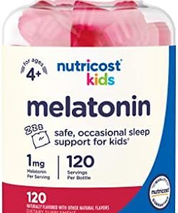 Nutricost Kids Melatonin Gummies 1mg, 120 Gummies, Strawberry Flavored