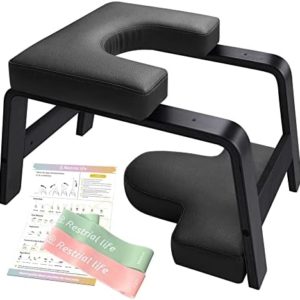 Restrial Life Yoga Headstand Bench- Stand Yoga Chair for Family, Gym - Wood and PU Pads - Relieve Fatigue and Build Up Body (Dark Black)