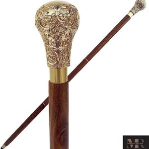 37.4'' Canes and Walking Sticks in Natural Wood with a Brass Handle - Elegant Walking Cane ECTORIA