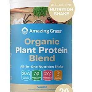 Amazing Grass Organic Plant Protein Blend: Vegan Protein Powder, New Protein Superfood Formula, All-In-One Nutrition Shake with Beet Root, Pure Vanilla, 20 Servings