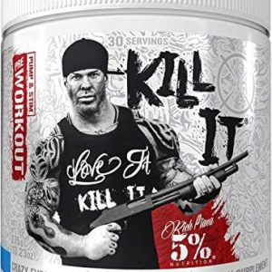 5% Nutrition Rich Piana Kill It Pre Workout Powder w/Creatine, Jitter-Free Caffeine, NO-Booster, Beta Alanine, L-Citrulline for Focus, Pump, Endurance, Recovery 13.23 oz, 30 Srvgs (Blue Raspberry)