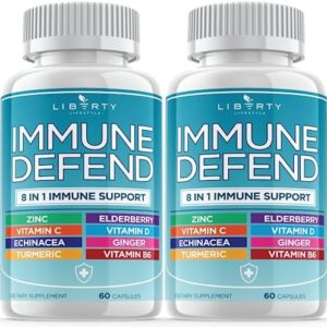 8 in 1 Immune Defense Support, Immunity Vitamins Supplement Booster with Zinc 50mg, Vitamin C Elderberry Vit D3 5000 IU, Turmeric Curcumin & Ginger, Echinacea - Allergy Relief for Kids Adults (2 Pack)