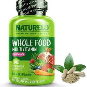NATURELO Whole Food Multivitamin for Women - with Vitamins, Minerals, & Organic Extracts - Supplement for Energy and Heart Health - Non GMO - 240 Vegan Capsules