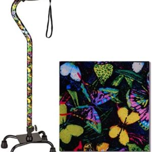 NOVA Designer Quad Cane, Lightweight Four Legged Cane with Soft Grip Handle, Height (for Users 4’11” - 6’4”) & Left or Right Adjustable, Butterflies Design