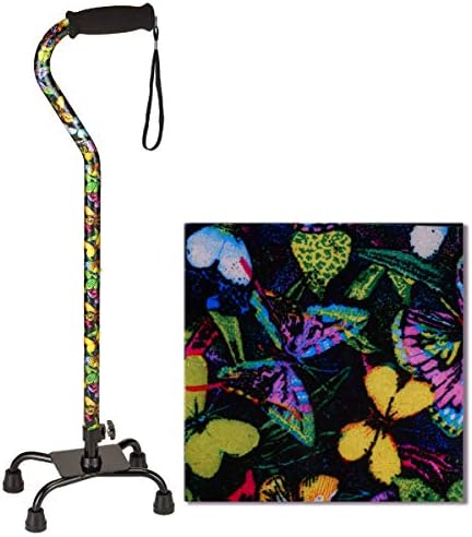 NOVA Designer Quad Cane, Lightweight Four Legged Cane with Soft Grip Handle, Height (for Users 4’11” - 6’4”) & Left or Right Adjustable, Butterflies Design